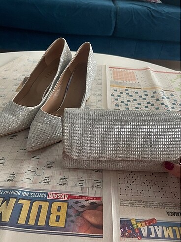 Simli gümüş abiye çanta - Görsel 4