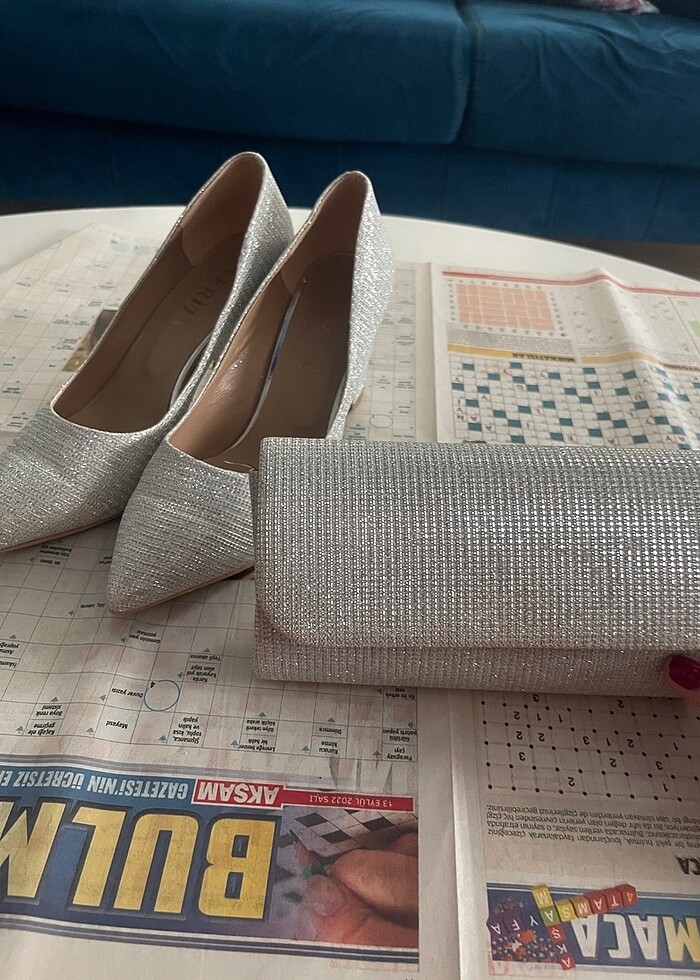 Simli gümüş abiye çanta - Görsel 4