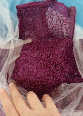 Parlak Mor Uzun sıfır kollu Nişan Elbisesi - Görsel 3