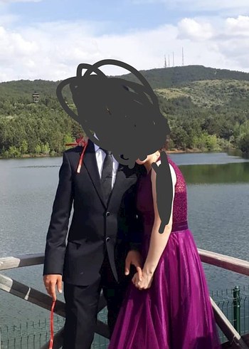 Parlak Mor Uzun sıfır kollu Nişan Elbisesi - Görsel 2