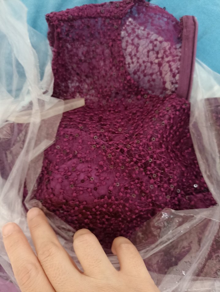 Parlak Mor Uzun sıfır kollu  Nişan Elbisesi - Görsel 3