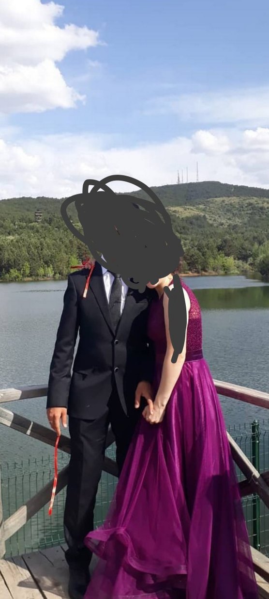 Parlak Mor Uzun sıfır kollu  Nişan Elbisesi - Görsel 2