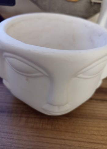 Beyaz Yüz Figürlü ikili Dekoratif Saksı - Görsel 2