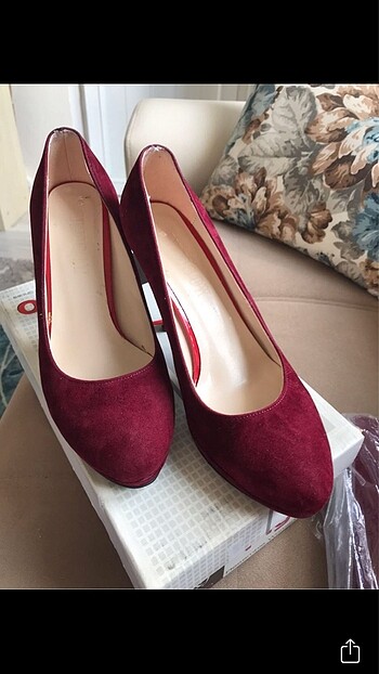Bordo süet ayakkabı çanta takım 39