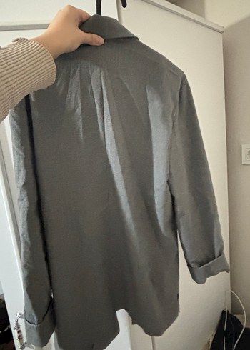 Diğer Gri Düğmeli Kadın Keten Blazer Ceket
