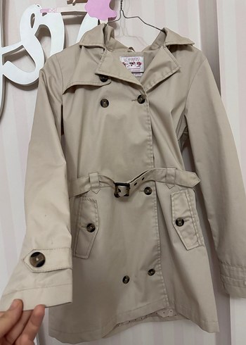 Bej kız çocuk Midi Trençkot Düğmeli - Görsel 2