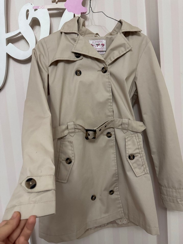 Bej kız çocuk Midi Trençkot Düğmeli - Görsel 2