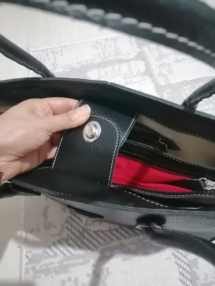 Fermuarlı Siyah Deri Kadın Çantası - Görsel 5