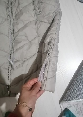 Gri Kadın Uzun Kışlık Mont Düğmeli - Görsel 7