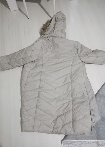 Gri Kadın Uzun Kışlık Mont Düğmeli - Görsel 2