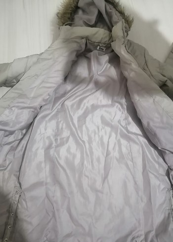 Gri Kadın Uzun Kışlık Mont Düğmeli - Görsel 8