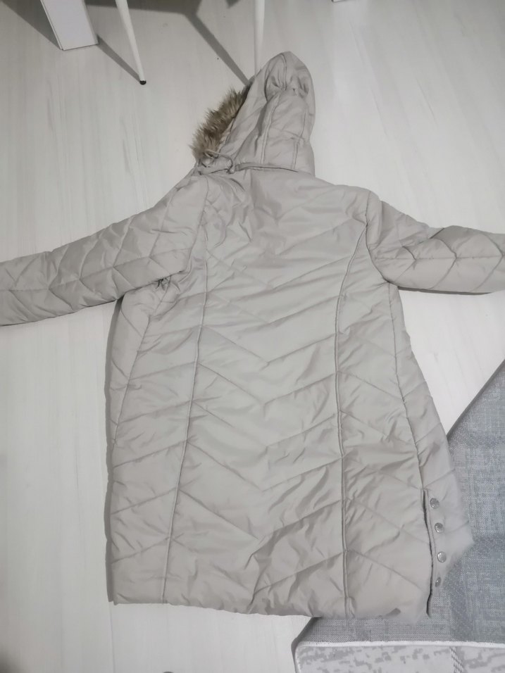 Gri Kadın Uzun Kışlık Mont Düğmeli - Görsel 2