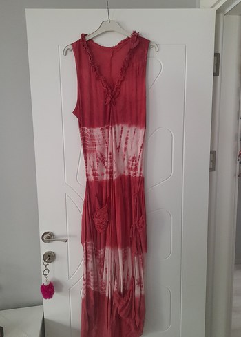 Kırmızı Batik Desenli Uzun Bohem Elbise