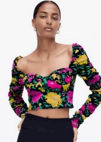 Zara Uzun Kollu S beden çiçekli crop