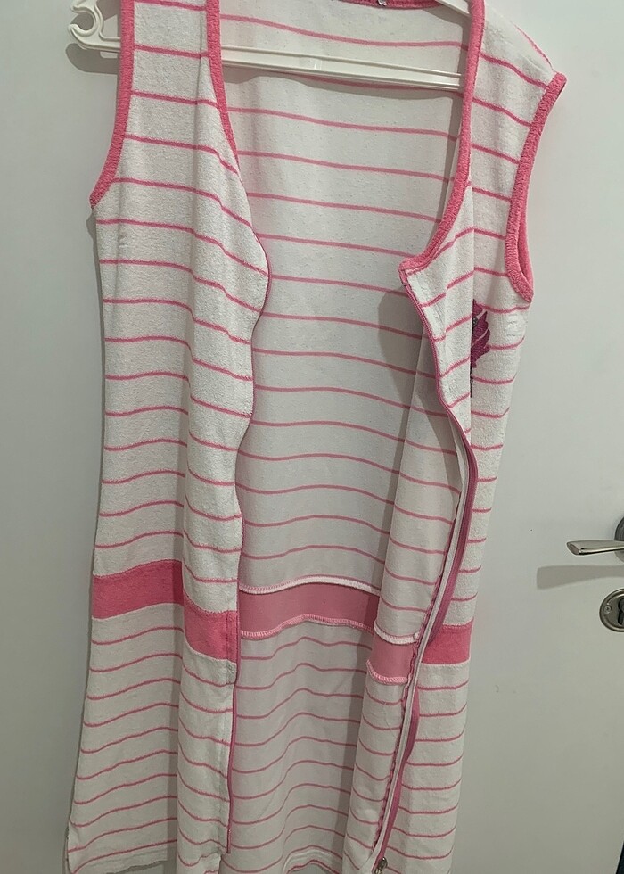 S-M uyumlu pembe beyaz havlu elbise - Görsel 4