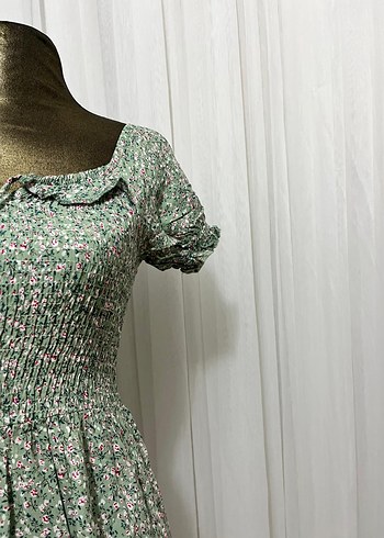 Trendyol & Milla Yeşil Bohem Kısa Kollu Uzun Elbise