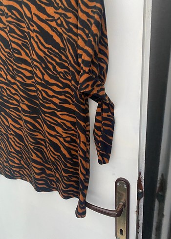 Pop&Pink Kahverengi Zebra Desenli Kadın Uzun Kollu Tunik