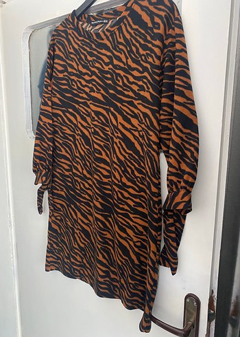 Kahverengi Zebra Desenli Kadın Uzun Kollu Tunik