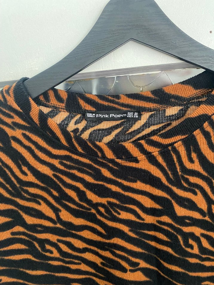 Kahverengi Zebra Desenli Kadın Uzun Kollu Tunik - Görsel 2