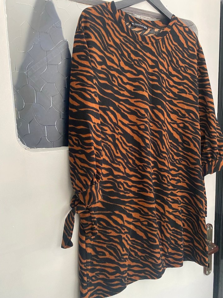 Kahverengi Zebra Desenli Kadın Uzun Kollu Tunik - Görsel 3