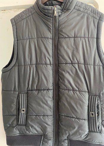 Gri Erkek Fermuarlı Kolsuz şişme Mont - Görsel 4