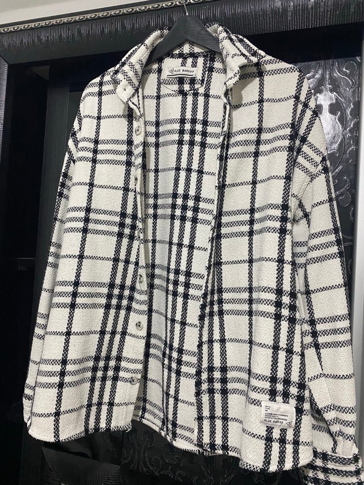 Ekose Desenli Gri Beyaz ünisex Gömlek - Görsel 3