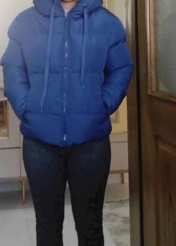 Saks mavisi Kadın Şişme Mont Fermuarlı - Görsel 2