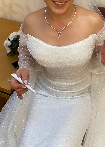 Beyaz Prenses Model Kısa Kollu Gelinlik - Görsel 4