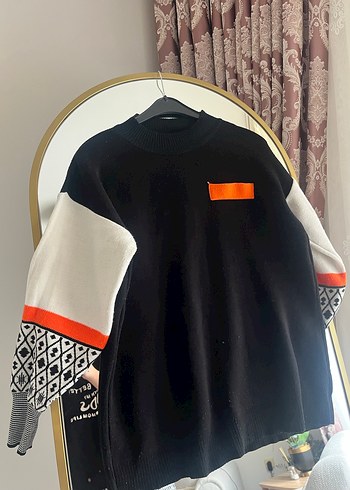 Siyah Örgü Desenli Kadın Sweatshirt - Görsel 3