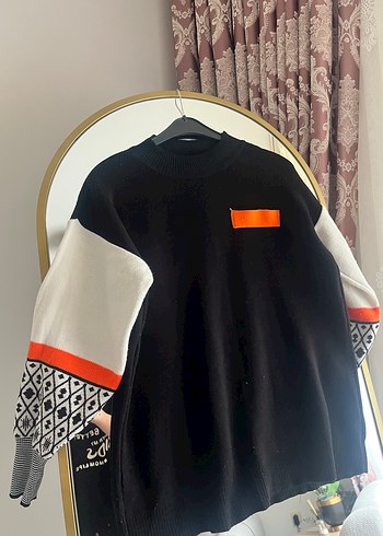 Siyah Örgü Desenli Kadın Sweatshirt - Görsel 4