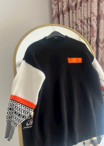 Siyah Örgü Desenli Kadın Sweatshirt - Görsel 2