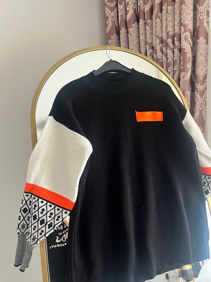 Siyah Örgü Desenli Kadın Sweatshirt - Görsel 2