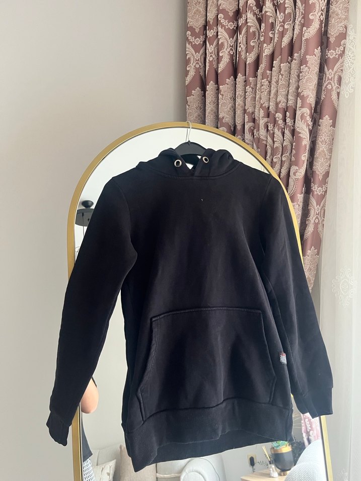 Siyah erkek Kapüşonlu Salaş Sweatshirt - Görsel 2