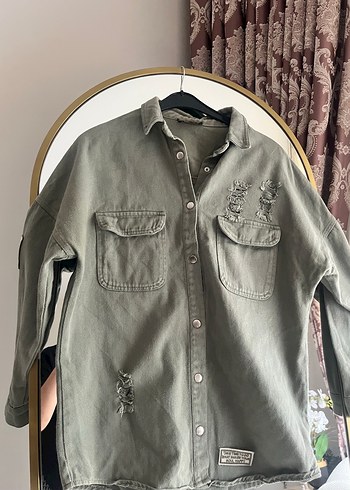 Gri Nakışlı Denim Uzun Kollu Gömlek - Görsel 3