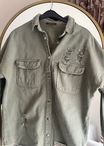 Gri Nakışlı Denim Uzun Kollu Gömlek - Görsel 10