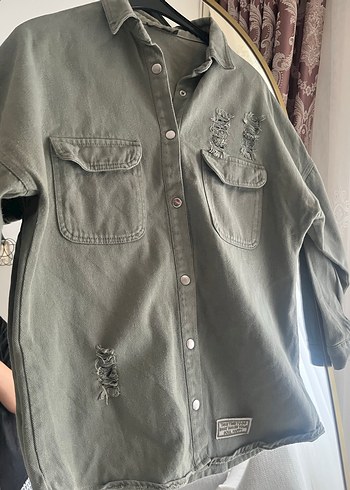 Gri Nakışlı Denim Uzun Kollu Gömlek - Görsel 4