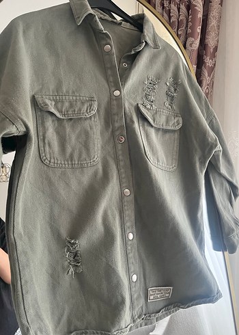 Gri Nakışlı Denim Uzun Kollu Gömlek - Görsel 5