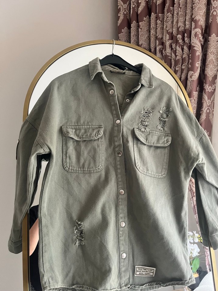 Gri Nakışlı Denim Uzun Kollu Gömlek - Görsel 3