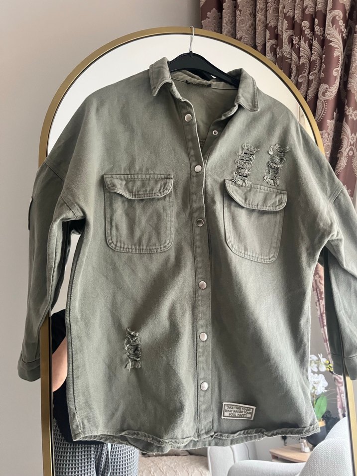 Gri Nakışlı Denim Uzun Kollu Gömlek - Görsel 2