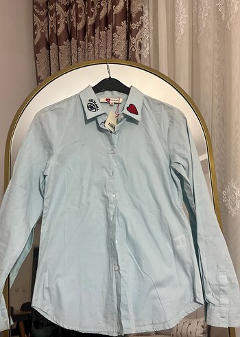 Mavi Baskılı Pamuklu Kadın Gömlek - Görsel 10