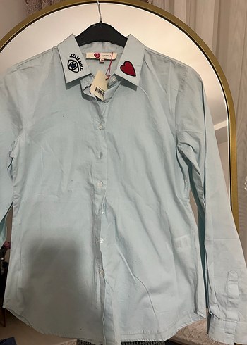 Mavi Baskılı Pamuklu Kadın Gömlek - Görsel 4