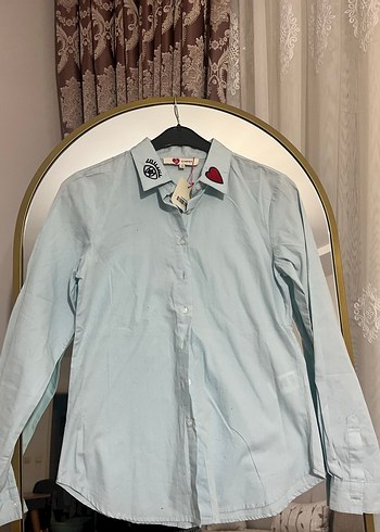 Mavi Baskılı Pamuklu Kadın Gömlek - Görsel 11