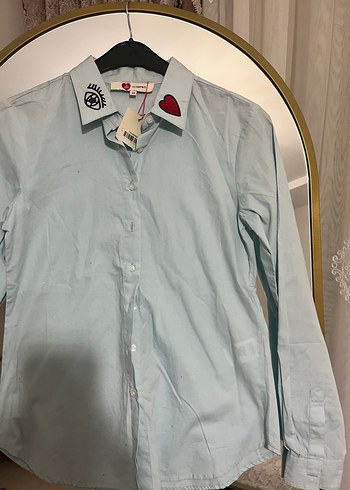 Mavi Baskılı Pamuklu Kadın Gömlek - Görsel 9