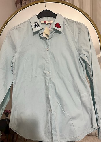 Mavi Baskılı Pamuklu Kadın Gömlek - Görsel 7