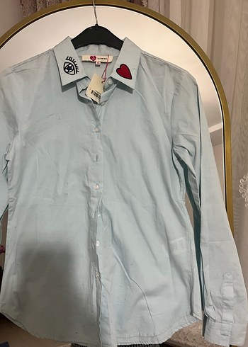 Mavi Baskılı Pamuklu Kadın Gömlek - Görsel 8