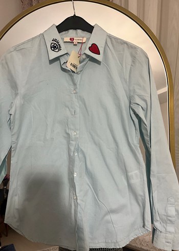 Mavi Baskılı Pamuklu Kadın Gömlek - Görsel 5