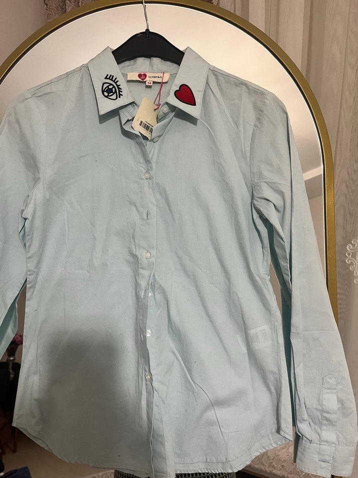 Mavi Baskılı Pamuklu Kadın Gömlek - Görsel 4