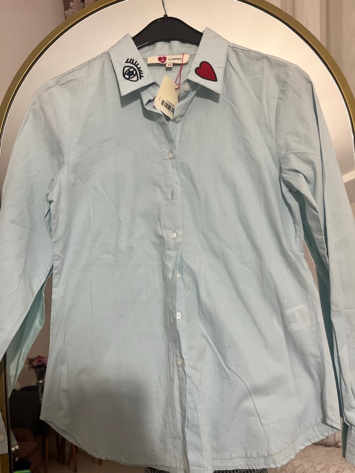 Mavi Baskılı Pamuklu Kadın Gömlek - Görsel 2