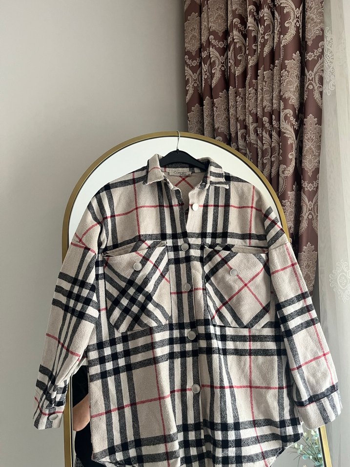 Gri Ekoseli Rahat Kesim Kadın Gömlek - Görsel 5