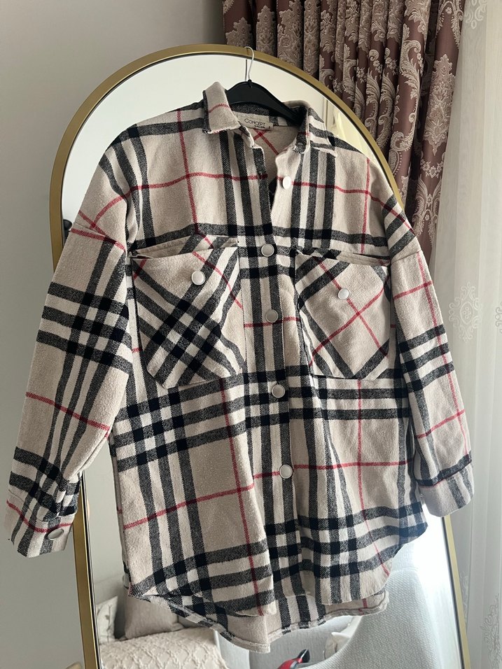 Gri Ekoseli Rahat Kesim Kadın Gömlek - Görsel 3